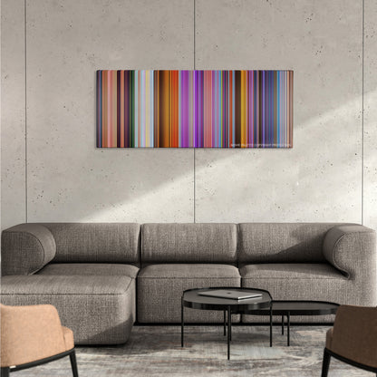 Ralph Breaks the Internet color palette canvas on a concrete wall above a gray sectional sofa