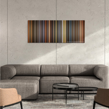 A Beautiful Mind color palette canvas on a concrete wall above a gray sectional sofa