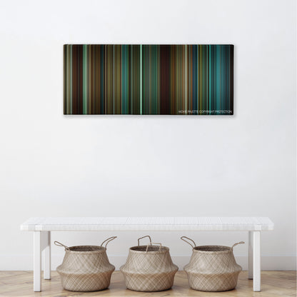 Hancock color palette canvas above a white bench with three woven baskets