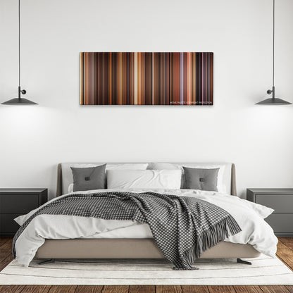 The Godfather: Part II color palette canvas above a bed, between two black pendant lamps