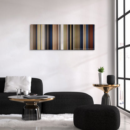 Me Before You color palette canvas above a black sofa with a gold-topped table