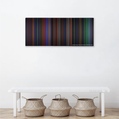 Batman Forever color palette canvas above a white bench with three woven baskets