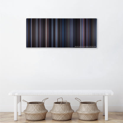 Lost in Translation color palette canvas above a white bench with three woven baskets