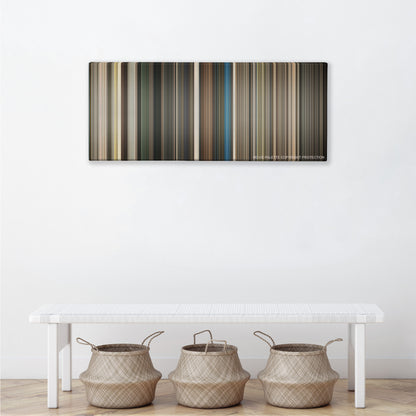 RocknRolla color palette canvas above a white bench with three woven baskets