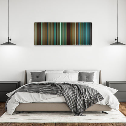 Hancock color palette canvas above a bed, between two black pendant lamps