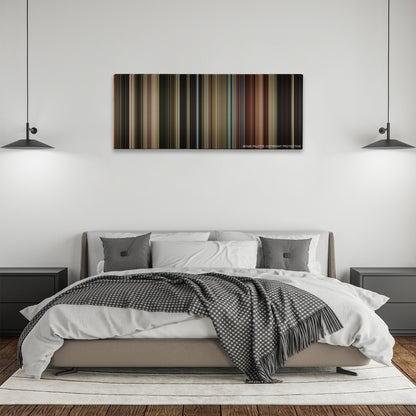Taxi Driver color palette canvas above a bed, between two black pendant lamps