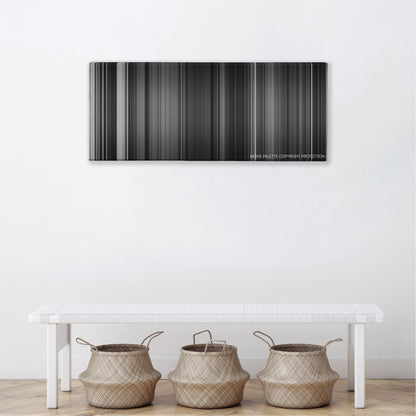Dr. Strangelove color palette canvas above a white bench with three woven baskets