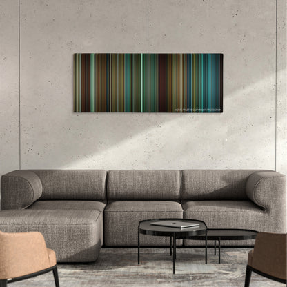 Hancock color palette canvas on a concrete wall above a gray sectional sofa