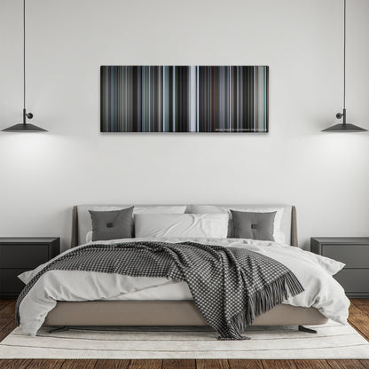 Let the Right One In color palette canvas above a bed, between two black pendant lamps