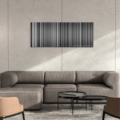 Citizen Kane color palette canvas on a concrete wall above a gray sectional sofa