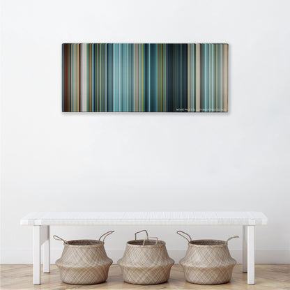 Battleship color palette canvas above a white bench with three woven baskets