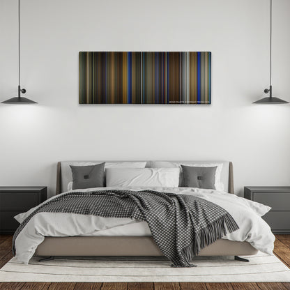 Birdman or (The Unexpected Virtue of Ignorance) color palette canvas above a bed, between two black pendant lamps