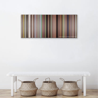 Borat color palette canvas above a white bench with three woven baskets