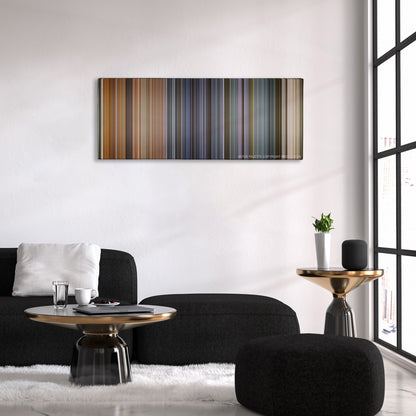 Ip Man color palette canvas above a black sofa with a gold-topped table
