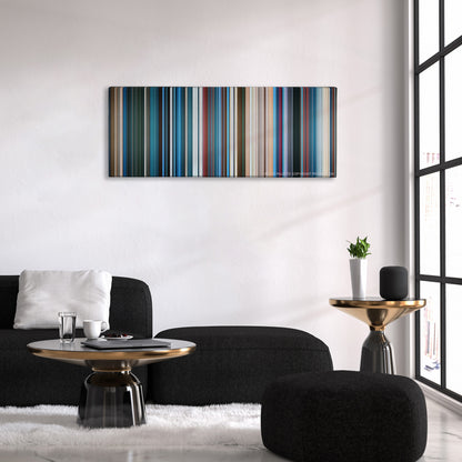 Aquaman color palette canvas above a black sofa with a gold-topped table