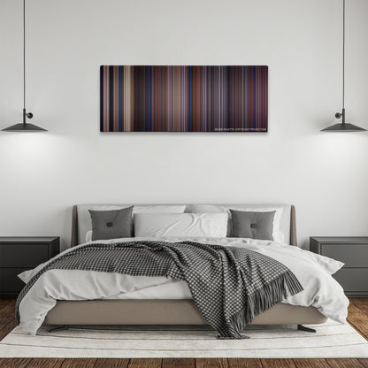 Casper color palette canvas above a bed, between two black pendant lamps