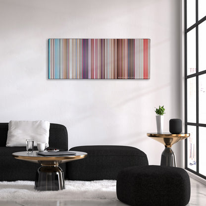 Minions color palette canvas above a black sofa with a gold-topped table