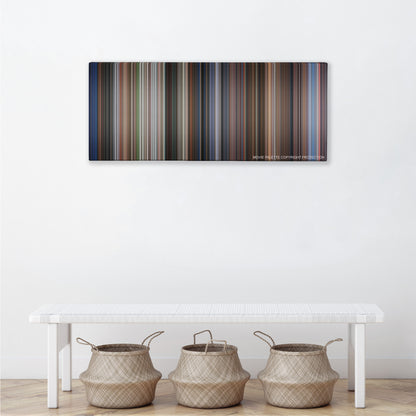 Rush Hour color palette canvas above a white bench with three woven baskets