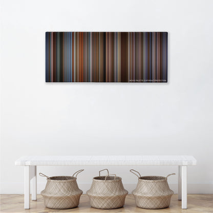 The Family Man color palette canvas above a white bench with three woven baskets