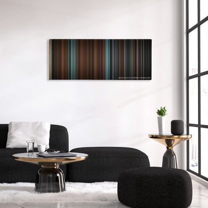 Superman Returns color palette canvas above a black sofa with a gold-topped table