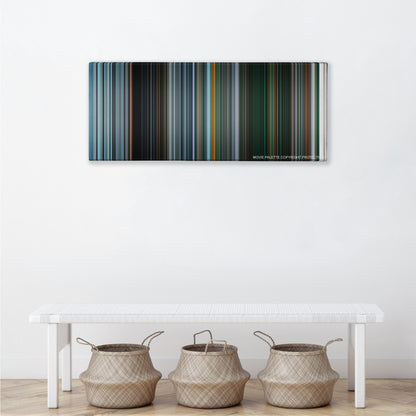 Gravity color palette canvas above a white bench with three woven baskets