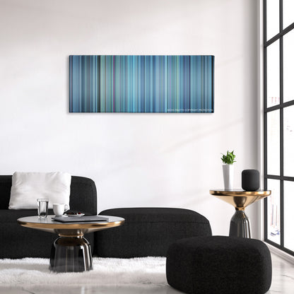 Escape Plan color palette canvas above a black sofa with a gold-topped table