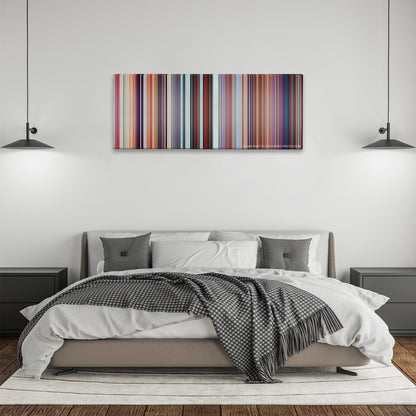 The Secret Life of Pets color palette canvas above a bed, between two black pendant lamps