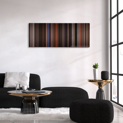 The Perks of Being a Wallflower color palette canvas above a black sofa with a gold-topped table
