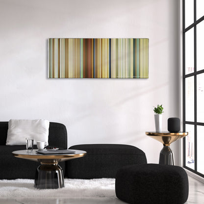 Hell or High Water color palette canvas above a black sofa with a gold-topped table