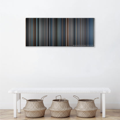 Sleepy Hollow color palette canvas above a white bench with three woven baskets