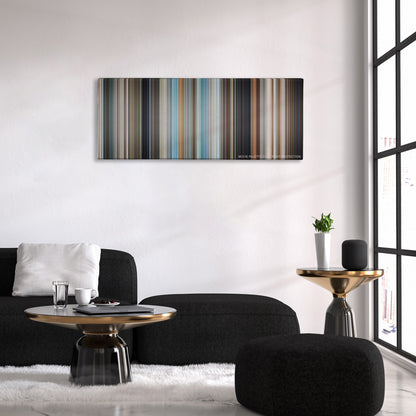 The Hangover color palette canvas above a black sofa with a gold-topped table