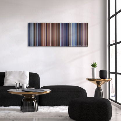 Die Another Day color palette canvas above a black sofa with a gold-topped table