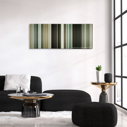 A Separation color palette canvas above a black sofa with a gold-topped table