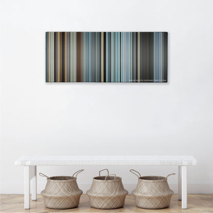 Sully color palette canvas above a white bench with three woven baskets