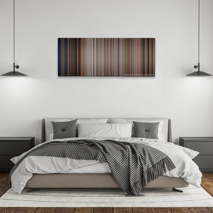 Speed color palette canvas above a bed, between two black pendant lamps