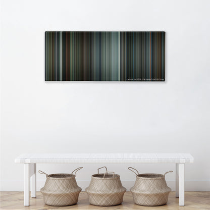 Total Recall color palette canvas above a white bench with three woven baskets