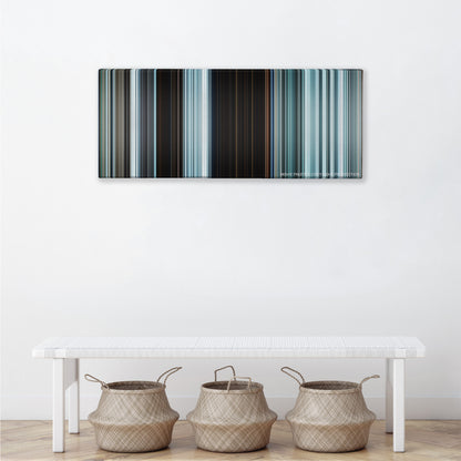 The Grey color palette canvas above a white bench with three woven baskets