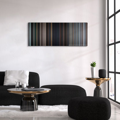 Rogue One: A Star Wars Story color palette canvas above a black sofa with a gold-topped table