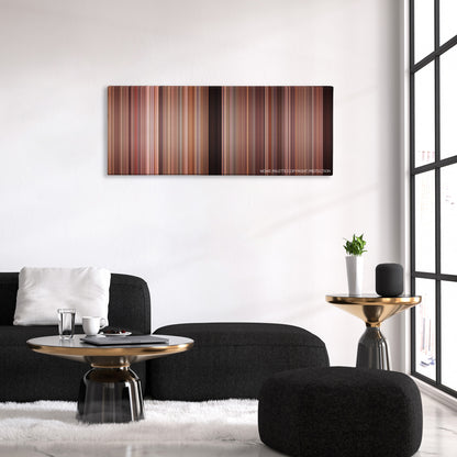 National Treasure: Book of Secrets color palette canvas above a black sofa with a gold-topped table