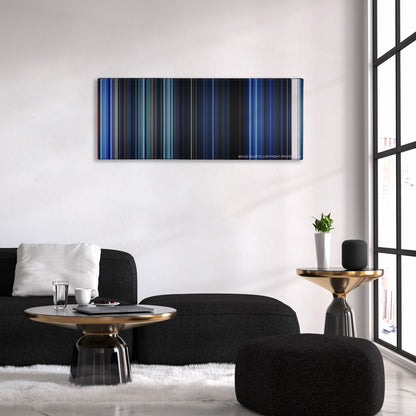 Resident Evil color palette canvas above a black sofa with a gold-topped table