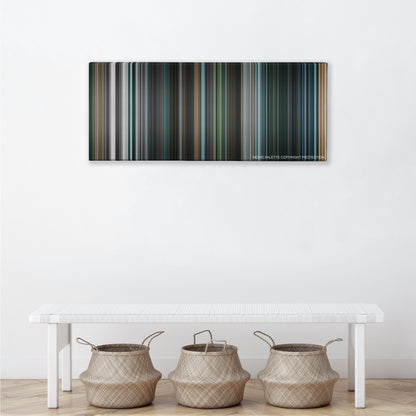 I, Robot color palette canvas above a white bench with three woven baskets