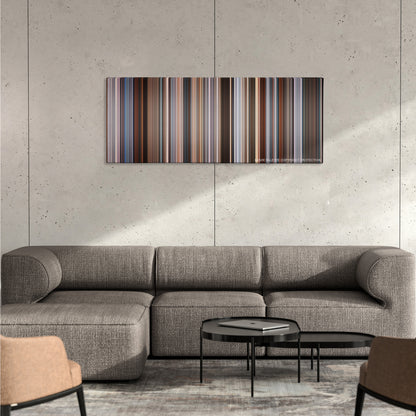 Phantom Thread color palette canvas on a concrete wall above a gray sectional sofa