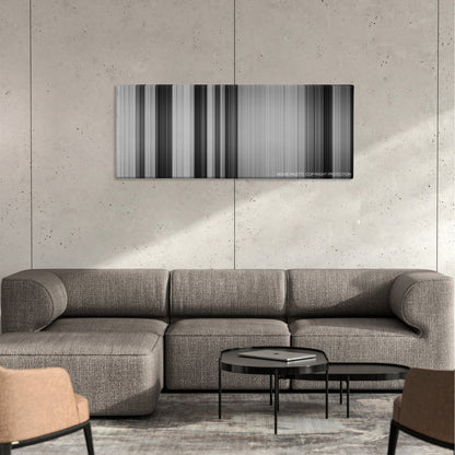 10 Cloverfield Lane color palette canvas on a concrete wall above a gray sectional sofa