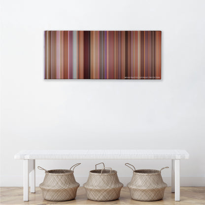 Dodgeball: A True Underdog Story color palette canvas above a white bench with three woven baskets