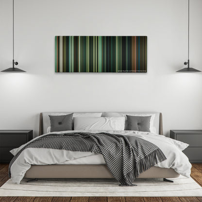 Doctor Sleep color palette canvas above a bed, between two black pendant lamps