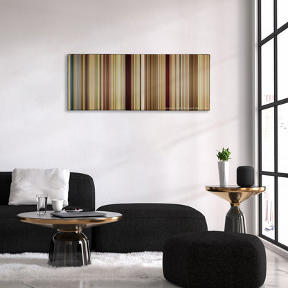 Run Lola Run color palette canvas above a black sofa with a gold-topped table