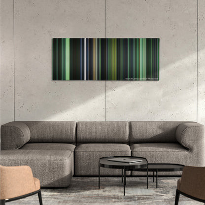 The Matrix color palette canvas on a concrete wall above a gray sectional sofa