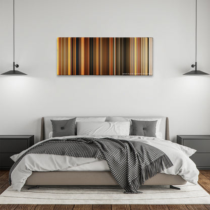 Fantastic Mr. Fox color palette canvas above a bed, between two black pendant lamps