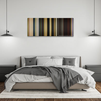 The Jungle Book color palette canvas above a bed, between two black pendant lamps