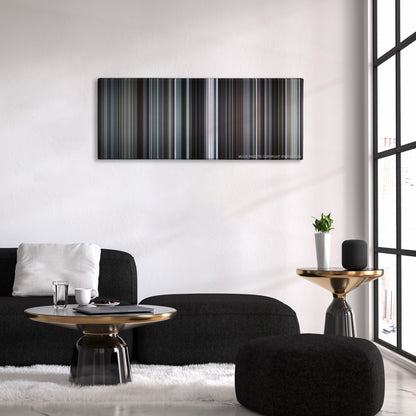 Let the Right One In color palette canvas above a black sofa with a gold-topped table